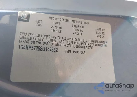 2008 Buick Lucerne Cx from USA, damaged, VIN 1G4HP57268U147362